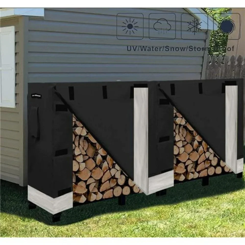 Firewood Rack Cover for 8ft Log Stand Holder  Pile Stacker Organizer, Black